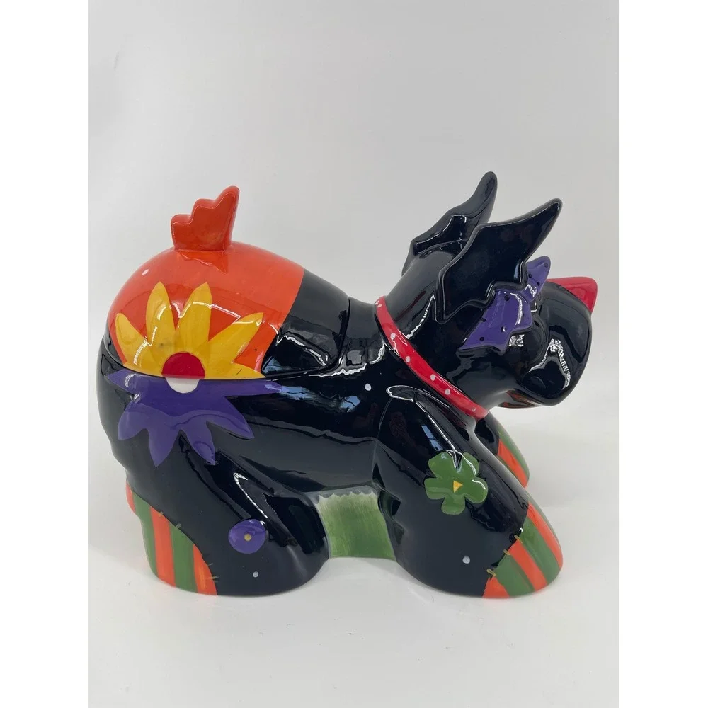 Vintage Scottie Dog Ceramic Cookie Jar Multi-Color Scottish Terrier Folk Art